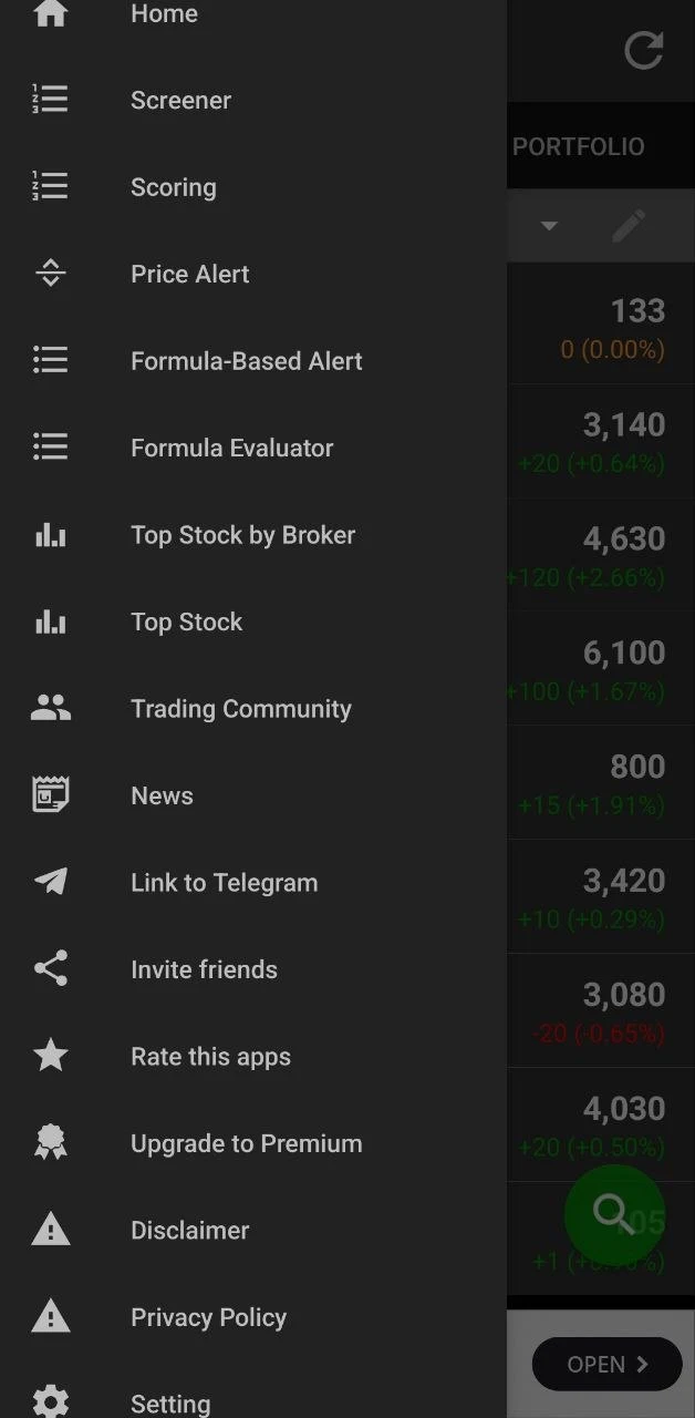 Menu Link to Telegram pada aplikasi Data Saham Indonesia